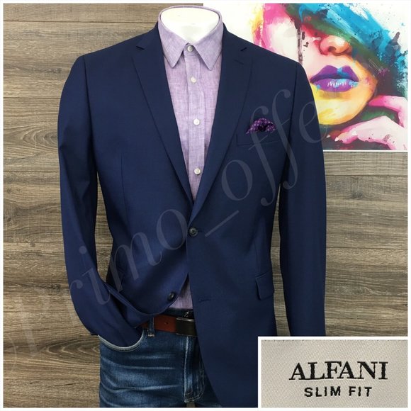 Alfani Mens Blue Blazer Sport Coat Sport Jacket 44L Slim Men Button Suit Class‎ - Picture 1 of 13